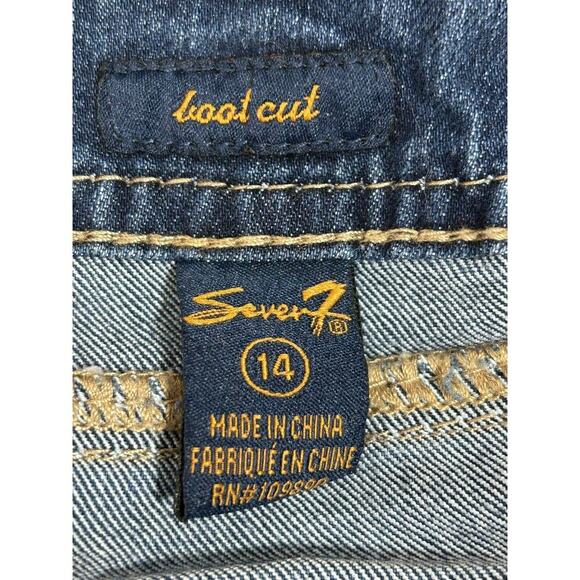 Seven7 Jeans Womens 14 Blue Bootcut Thick Stitch Embroidered Flap Pockets Denim - Picture 8 of 15